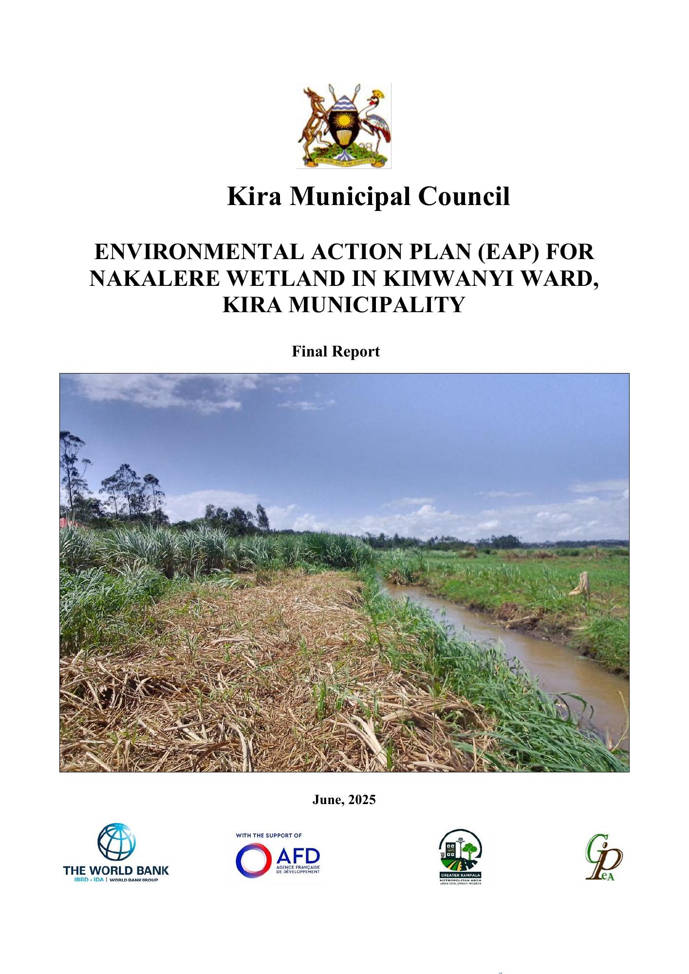 Cover of the Nakalere Wetland Environmental Action Plan final report, June 2025